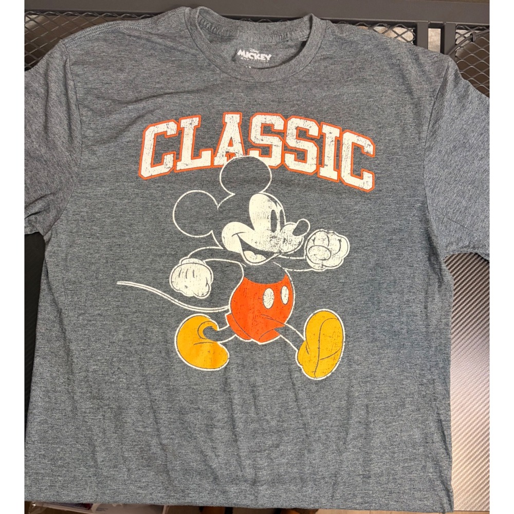 Disney Mickey Mouse Classic Graphic T-Shirt Gray Heather Distressed Large